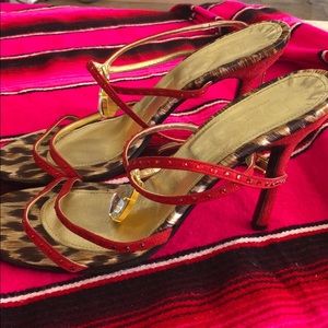 Dolce & Gabbana Cheetah and red velvet strap heels